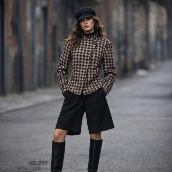 Banana Republic Jackets & Blazers - BANANA REPUBLIC Houndstooth Moto Jacket Wool Women Size XL Black Taupe